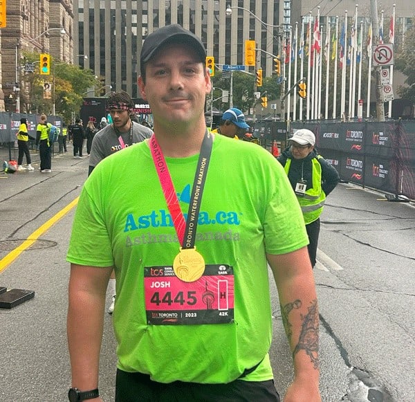 Josh Rheaume at the TCS Waterfront Marathon as part of Team Asthma Canada
